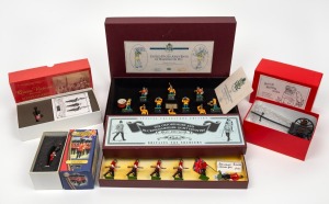 Five assorted boxed sets of lead soldiers comprising of: I.) W. BRITAIN - THE OXFORDSHIRE AND BUCKINGHAMSHIRE LIGHT INFANTRY 43rd & 52nd REGIMENTS, II.) W. BRITAIN - THE UNITED STATES ARMY BAND OF WASHINGTON D.C. (Limited Edition), III.) W. BRITAIN - QUEE