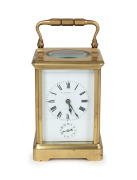 A. H. RODANET, PARIS antique French corniche cased carriage clock with time and gong striking movement and additional alarm, with original silvered lever platform escapement, circa 1890, 16cm high (handle up)