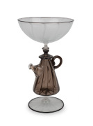 RICHARD (DICK) MARQUIS exceptional American art glass centrepiece with teapot stem in fine black and white latticino, engraved "...Marquis, Melbourne, 1994", 21.5cm high