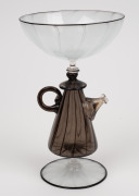 RICHARD (DICK) MARQUIS exceptional American art glass centrepiece with teapot stem in fine black and white latticino, engraved "...Marquis, Melbourne, 1994", 21.5cm high - 2