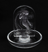 LALIQUE French glass ring tray with siren decoration, engraved "Lalique, France", 10cm high