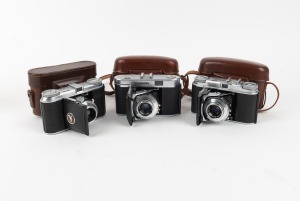 VOIGTL&Auml;NDER: Group of three cameras - one Vito with Skopar 50mm f3.5 lens and Compur-Rapid shutter, one Vito II with Color-Skopar 50mm f3.5 lens and Prontor-SVS shutter, and one Vito IIa with Color-Skopar 50mm f3.5 lens and Prontor-SVS shutter. (3 items)
