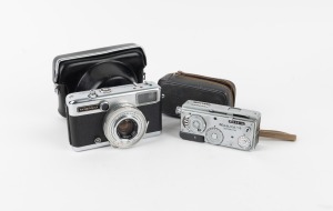 VARIOUS MANUFACTURERS: Group of two cameras, both in matching leather cases - one Mamiya-16 Automatic, together with one Yashica Electro Half. (2 items)