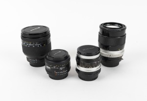NIPPON KOGAKU: Group of four lenses - one Nikkor-Q Auto 135mm f2.8 with Nikon rear cap, one AF Nikkor 50mm f1.8 with Nikon front and rear lens caps, one AF Nikkor 24-120mm f3.5-5.6D with Nikon front and rear lens caps, and one Nikkor-S Auto 35mm f2.8 with