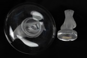 LALIQUE French glass ring tray and ornament with bird decoration, (2 items), engraved "Lalique, France", the ring tray 5cm high, 9.5cm diameter. - 2