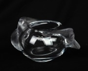 LALIQUE French glass vase with bird handles, engraved "Lalique, France", 9.5cm high, 21cm wide.