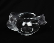 LALIQUE French glass vase with bird handles, engraved "Lalique, France", 9.5cm high, 21cm wide. - 2