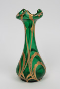 LOETZ (attributed) Bohemian Art Nouveau green glass vase with gilt and enamel decoration, circa 1900, ​​​​​​​24cm high. - 2