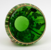 MOSER (attributed) Bohemian green two handled art glass vase with hand-painted enamel floral decoration, circa 1900, ​​​​​​​16.5cm high, 18cm wide. - 3