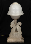 An antique carved alabaster lamp with cockatoo and parrot decoration, early 20th century, ​​​​​​​40cm high.