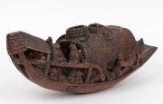 An antique Chinese carved bamboo barge ornament, Qing Dynasty, 19th century, 15cm high, 38cm long. - 2
