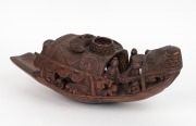An antique Chinese carved bamboo barge ornament, Qing Dynasty, 19th century, 15cm high, 38cm long. - 3