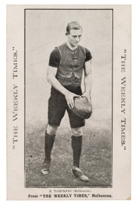 c1910 The Weekly Times 'Victorian Footballers Postcard' featuring H. TOMPKINS (Melbourne).