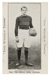 c1910 The Weekly Times 'Victorian Footballers Postcard' featuring W. SCHMIDT (Captain, Richmond).