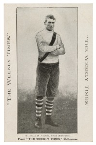 c1910 The Weekly Times 'Victorian Footballers Postcard' featuring W. THOMAS (Captain, South Melbourne).