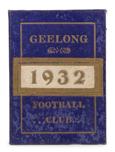 GEELONG: 1932 member's season ticket (#1102), with fixture list & holes for each game attended.