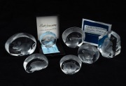 MATS JONASSON group of seven assorted Swedish art glass ornaments, ​​​​​​​the largest 8.5cm high.