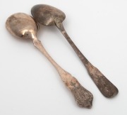 An antique Scottish sterling silver tablespoon; together with an antique Continental silver serving spoon, (2 items), ​​​​​​​22cm and 21cm long, 175 grams total - 2