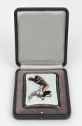[MERCEDES-BENZ INTEREST] "MEIN BENZ!!" Antique German 930 silver and enamel cigarette case in original plush fitted box with cabochon sapphire clasp, 9.5 x 7.5cm, 135 grams - 2