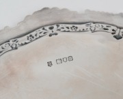 An antique English sterling silver salver with engraved decoration and monogram cartouche, made in London by George Jackson and David Fullerton, circa 1896, 28cm across, 742 grams. - 2