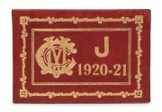 MELBOURNE CRICKET CLUB: 1920-21 Junior Membership ticket, No.502; red leather with gold embossed date, MCC logo and decorations.