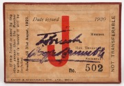 MELBOURNE CRICKET CLUB: 1920-21 Junior Membership ticket, No.502; red leather with gold embossed date, MCC logo and decorations. - 2