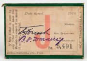 MELBOURNE CRICKET CLUB: 1910-11 Junior Membership ticket, No.5,491; green leather with gold embossed date, MCC logo and decorations. - 2