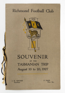 RICHMOND: "Richmond Football Club, Souvenir of the Tasmanian Trip, August 10 to 23, 1927" booklet in superb condition.