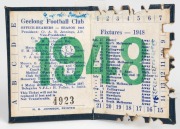 GEELONG: 1948 member's season ticket, with fixture list & holes for each game attended. - 2