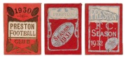 PRESTON FOOTBALL CLUB: Membership cards for 1930, 1931, 1932, 1936, and 1938 all low numbers and all made out to Honorary Life Member T. Freeman, who is included in the printed list incorporated into each card; also, the 1935, 1936 and 1939 Membership car