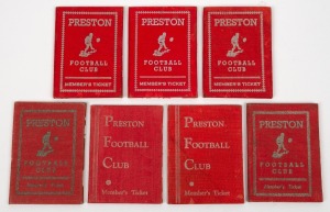 PRESTON FOOTBALL CLUB: Membership cards for 1940, 1941, 1944, 1945, 1946, 1947, and 1948 all low numbers and from the estate of Honorary Life Member T. Freeman. (Total: 7).