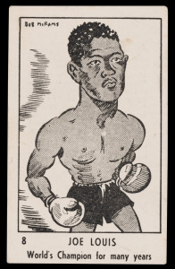 Victorian Nut Supplies 1949 Bob Mirams caricature of JOE LOUIS, Card No.8 in the series of 36; very good condition and rarely seen.