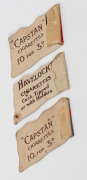 1908 Wills Victorian Football Flags: originally issued with pins, these (3) examples are intact, but without pins: CARLTON F.C. (Havelock back); ESSENDON F.C. (Capstan back) and NORTH MELBOURNE F.C. (Capstan back). - 2