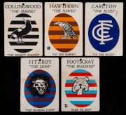 1968 SCANLENS "VFL CLUB MASCOTS", part set [5/12] comprising of Carlton, Collingwood, Fitzroy, Footscray, and Hawthorn. Fair/VG. Rare.