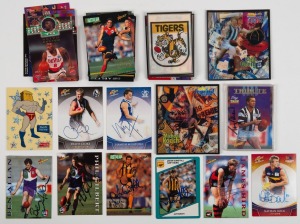 VARIOUS TRADING CARDS: Noted 1992 VFL Club Colourgrams (4), various basketball cards, Select AAS Series, and several signed cards (Jason Dunstall (2), Phil Gilbert, Ben Allan, James Hird and a Tony Shaw Tribute card signed), etc.
