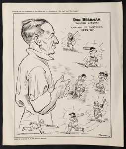 "DON BRADMAN WONDER BATSMAN - CAPTAIN OF AUSTRALIA 1936-37" full page supplement "Presented with the compliments of David Syme and Co., Proprietors of The Age and The Leader." Very scarce; only the second example we have offered.