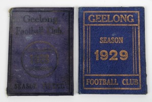 GEELONG: 1928 and 1929 member's season tickets, both with fixture list & holes for each game attended. (2).