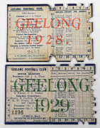 GEELONG: 1928 and 1929 member's season tickets, both with fixture list & holes for each game attended. (2). - 2