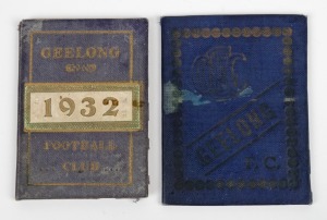 GEELONG: 1932 and 1934 member's season tickets (#1309 & #1489), both with fixture lists & holes for each game attended. (2).