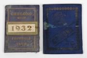 GEELONG: 1932 and 1934 member's season tickets (#1309 & #1489), both with fixture lists & holes for each game attended. (2).