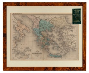 ANCIENT GREECE & COLONIES, hand-coloured steel engraving by Legay, circa 1864, 30 x 44cm, framed 44 x 54cm overall.