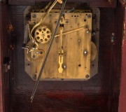 An antique German Gustav Becker mahogany cased mantle clock with three train Westminster gong chiming movement with chime silent feature and Roman numerals to the silver dial, early 20th century, 39cm high - 4