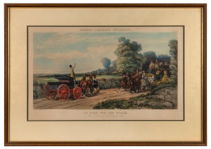 FORES'S COACHING INCIDENTS: plate 5 "In time for the coach" and plate 6 "Late for mail", two coloured lithographs engraved by J. Harris after painting by C.C. Anderson, (two items), framed individually each overall approximately 59 x 80cm.