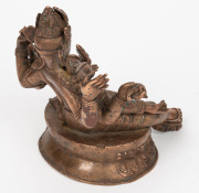 A Sino-Tibetan cast copper Green Tara seated statue inlaid with silver, turquoise and red stone, ​​​​​​​20th century, 20cm high - 2