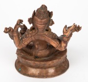 A Sino-Tibetan cast copper Green Tara seated statue inlaid with silver, turquoise and red stone, ​​​​​​​20th century, 20cm high - 4