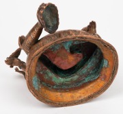 A Sino-Tibetan cast copper Green Tara seated statue inlaid with silver, turquoise and red stone, ​​​​​​​20th century, 20cm high - 5