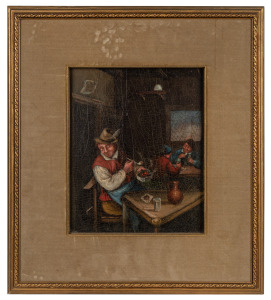 ARTIST UNKNOWN, (tavern scene), oil on board, 26 x 21cm, 45 x40cm overall