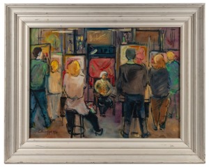 ARTIST UNKNOWN, (the art class), oil on board, signed lower left "illegible", ​​​​​​​45 x 60cm, 62 x 77cm overall