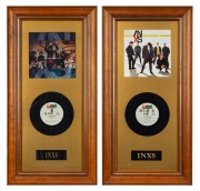 INXS: Two framed 45rpm displays, "Bitter Tears" and "Disappear", 70 x 35cm each overall