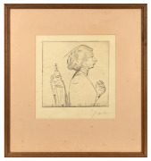 ARTIST UNKNOWN, (profile portrait of a lady), dry point etching, signed lower right (illegible), ​​​​​​​image size 24.5 x 24.5cm, 58 x 53cm overall